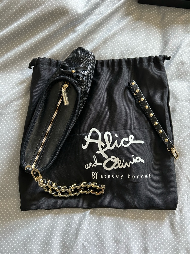 Alice And Olivia Black Leather Wristlet Bag